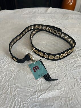 Women’s Black Suede Leather Grommet Belt with Gold-Tone Eyelets M